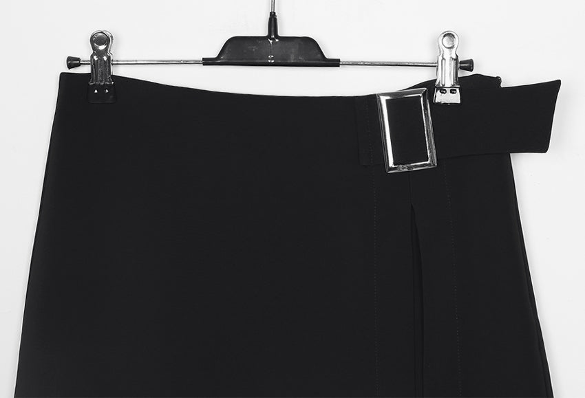 Black Belted Buckle Slit Skirts