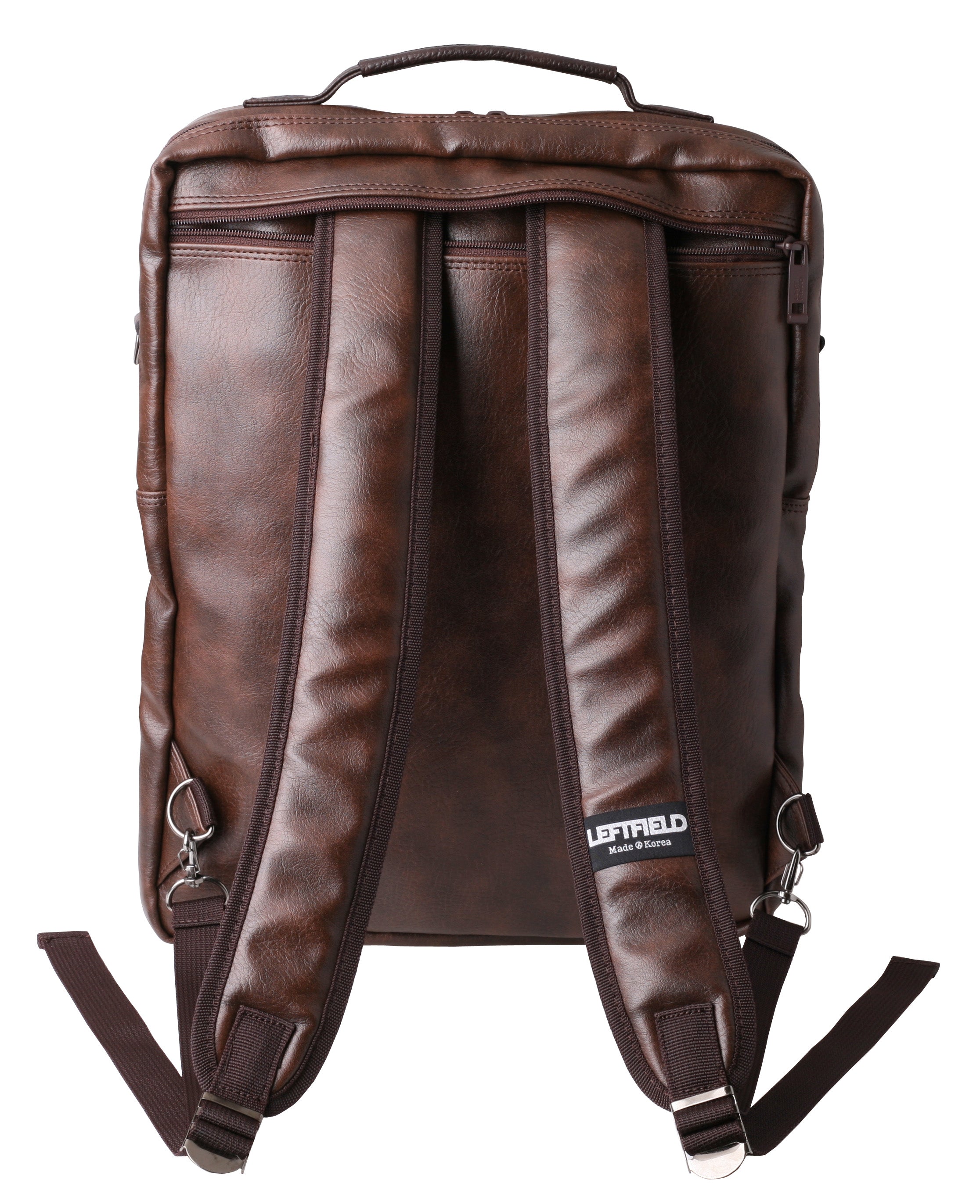 Dark Brown Faux Leather Satchel Backpacks