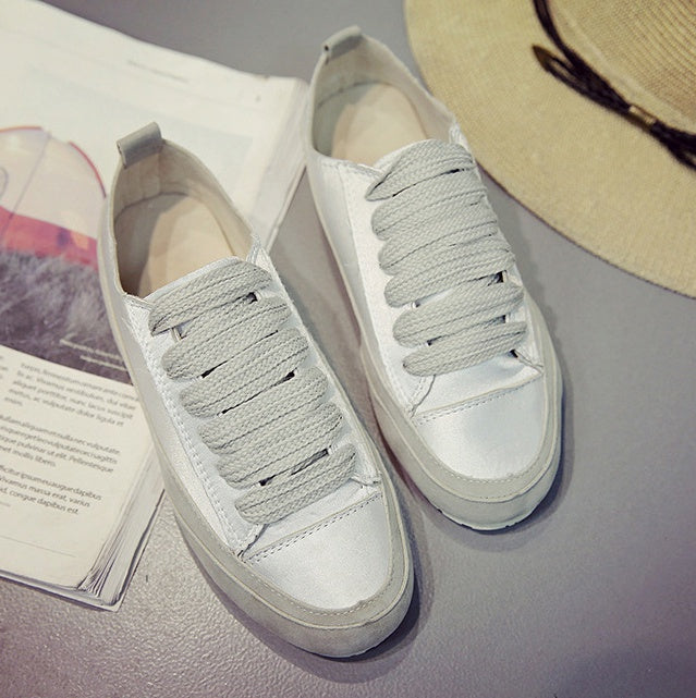White Metallic Toe Drawstring Sneakers Shoes