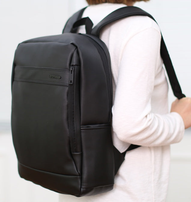 Black Faux Leather Unisex School Backpacks