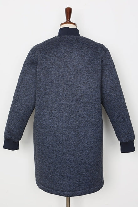 Navy Blue Neoprene Bomber Style Long Coats