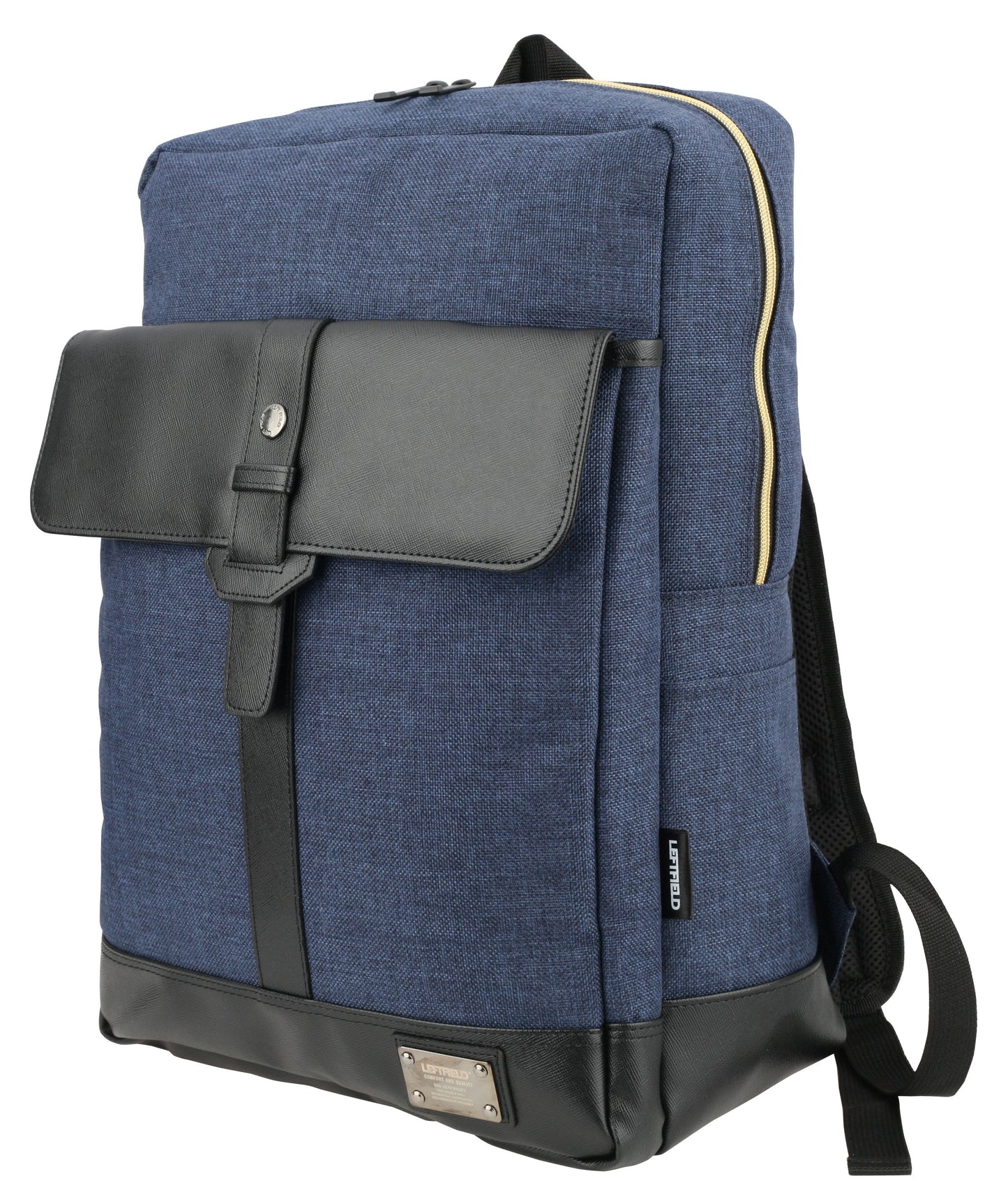 Navy Blue Faux Leather Paneled Canvas Satchel Backpacks