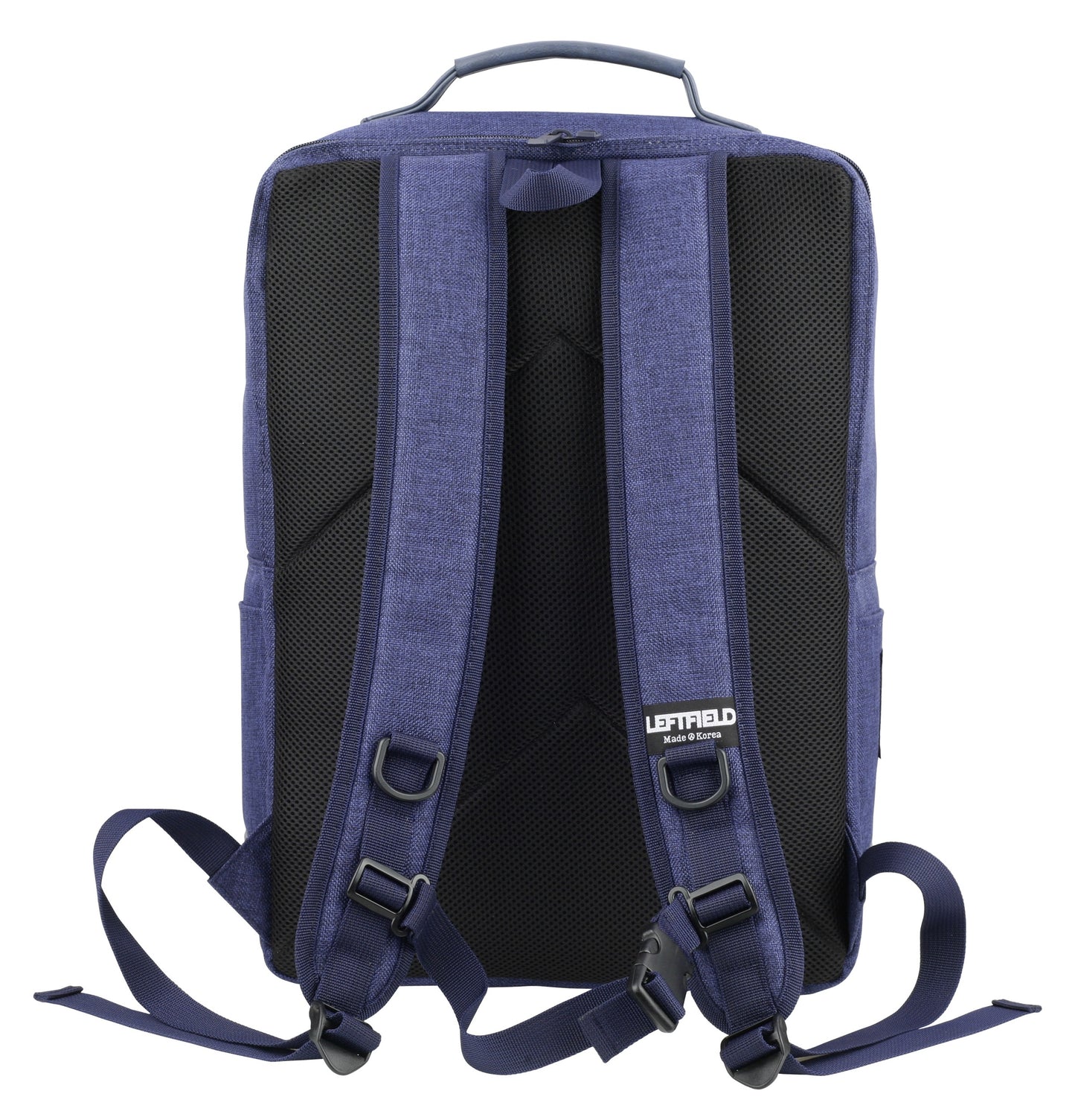 Navy Blue Canvas Faux Leather Paneled Casual Laptop Backpacks