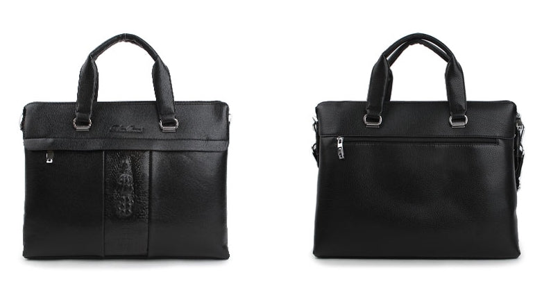 Black Faux Leather Crocodile Panel Briefcases