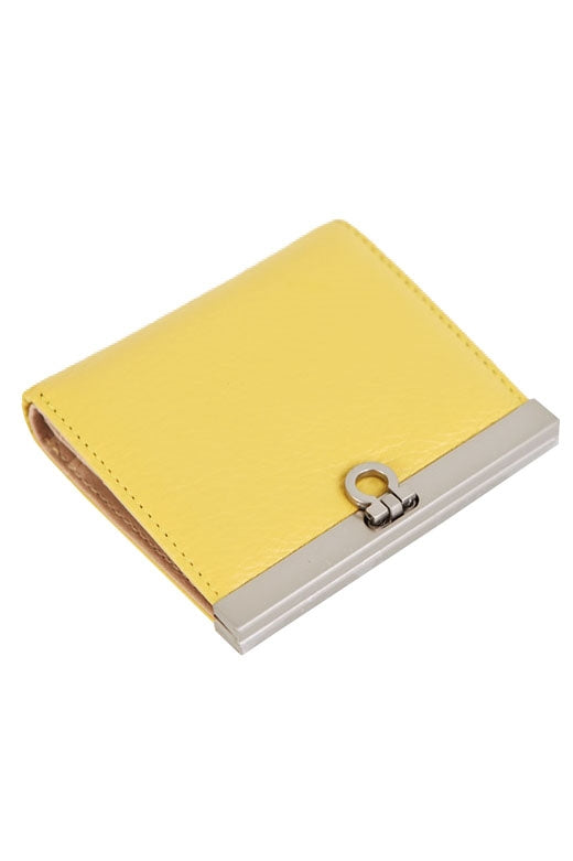 Yellow Genuine Cowhide Saffiano Leather Bifold Wallets