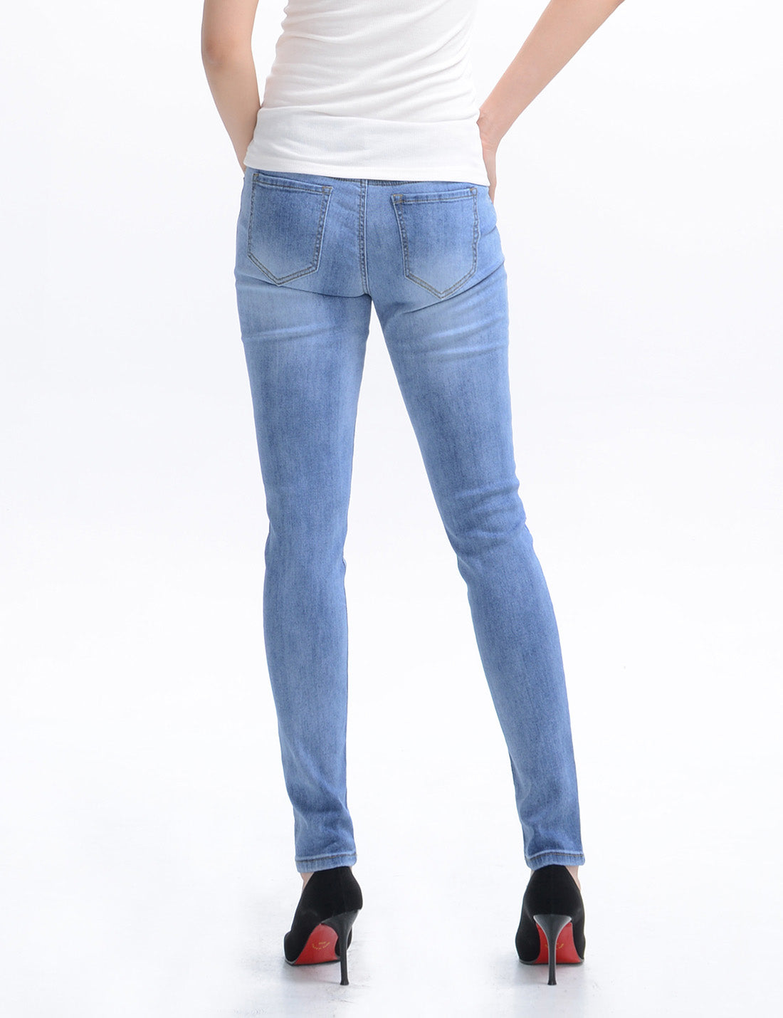 Light Blue Washed Skinny Jeans Stretch Denim Pants