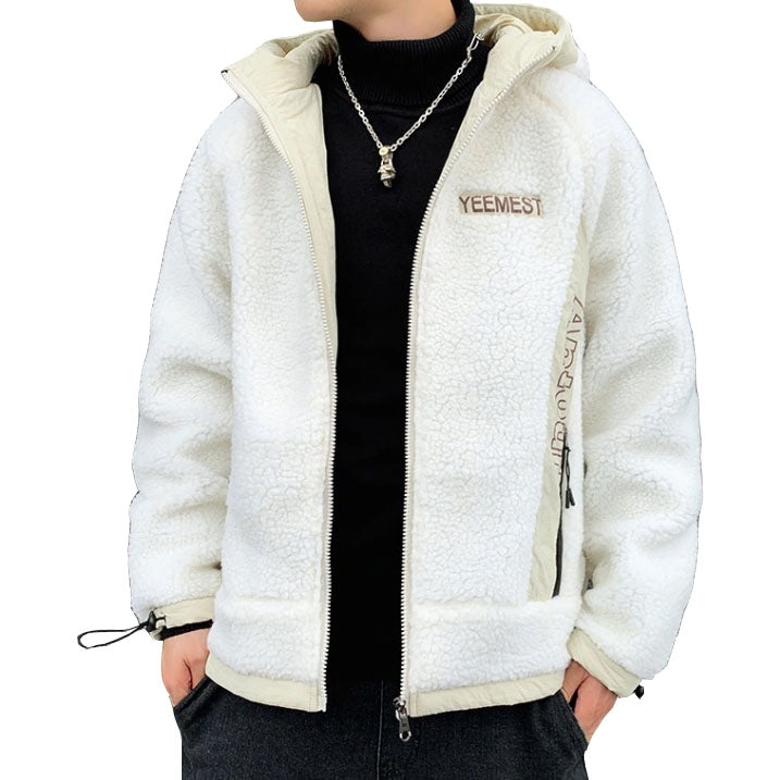 White YEEMEST Shearling Hoodies Mens Streetwear Hooded Jackets