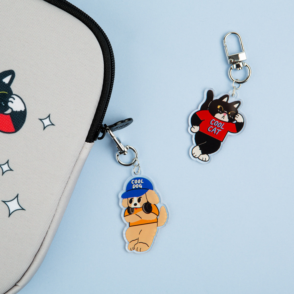 Cool Dog Cat Character Acrylic Keyring for Airpod Buzz Pouch Bag
