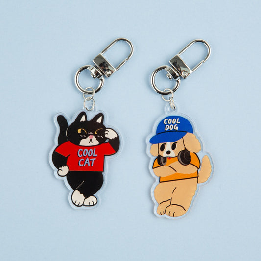 Cool Dog Cat Character Acrylic Keyring for Airpod Buzz Pouch Bag