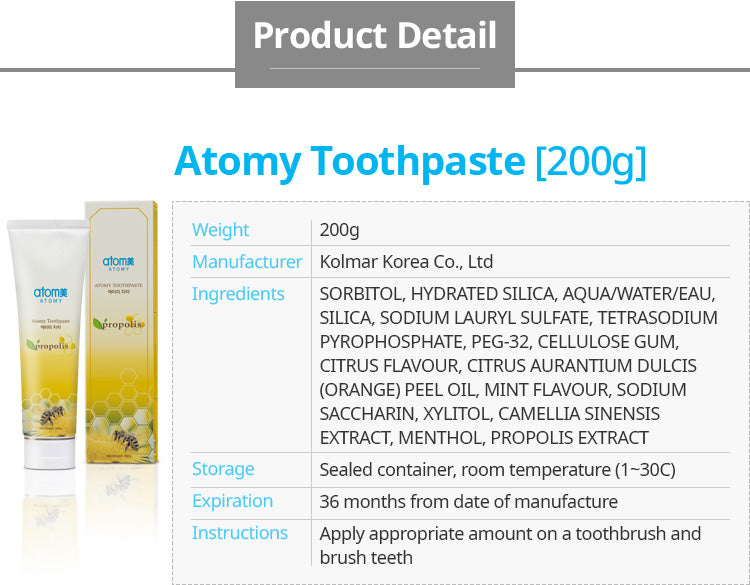 ATOMY Toothpaste 200g Propolis Dental Care Oral Xylitol