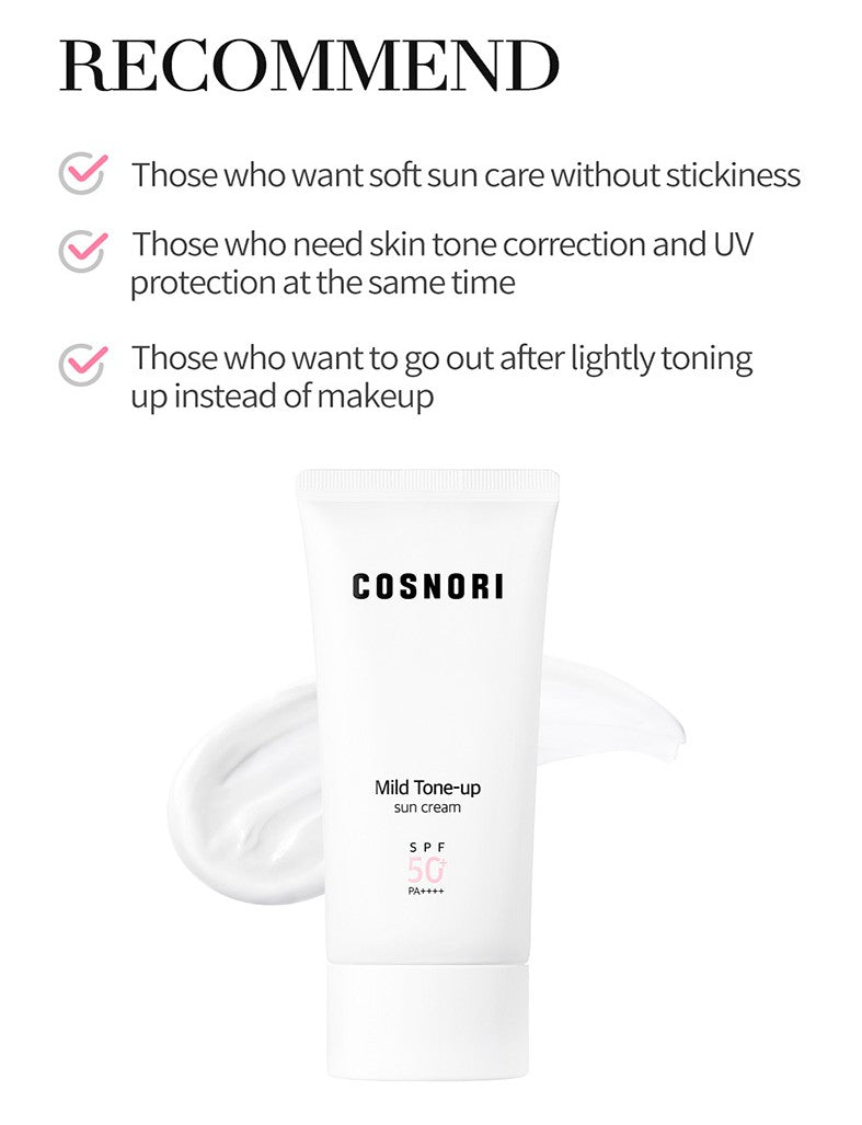 COSNORI Mild Tone-up Sun Cream Sunscreen SPF50+ PA++++ Non-sticky