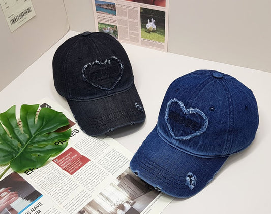 Vintage Denim Heart Fringed Baseball Caps Couple Jean Hats