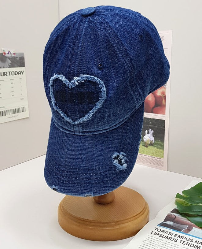 Vintage Denim Heart Fringed Baseball Caps Couple Jean Hats