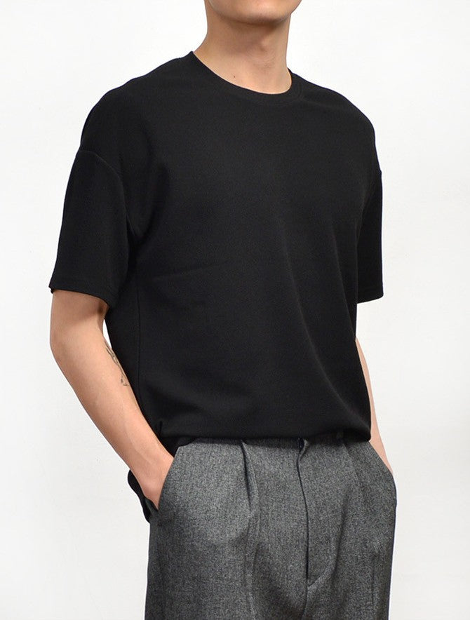 Black Short Sleeves T-Shirts Mens Loose Fit Tees Solid Plain Tops