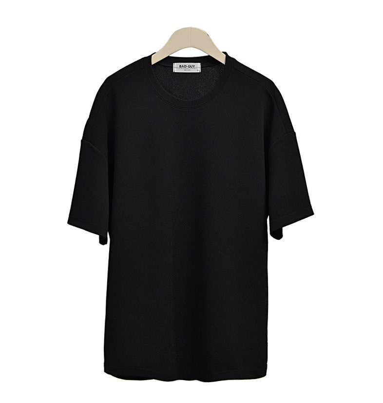 Black Short Sleeves T-Shirts Mens Loose Fit Tees Solid Plain Tops