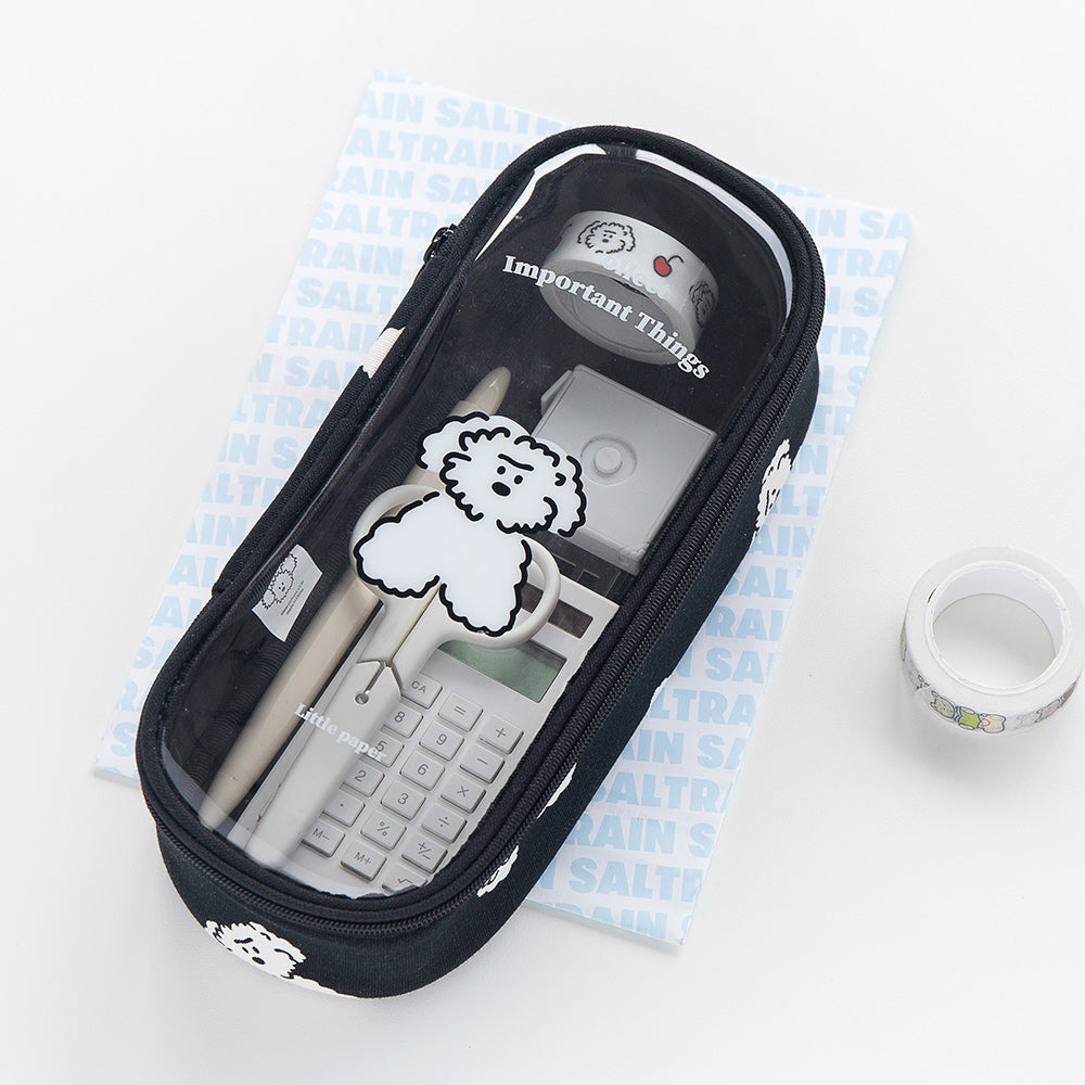 Clear Cute Poodle Puppy Dog Pencase Pencilcases Transparent Stationery Cosmetic Pouch Bag Cotton School Office Gifts Students Teens Girls Womens
