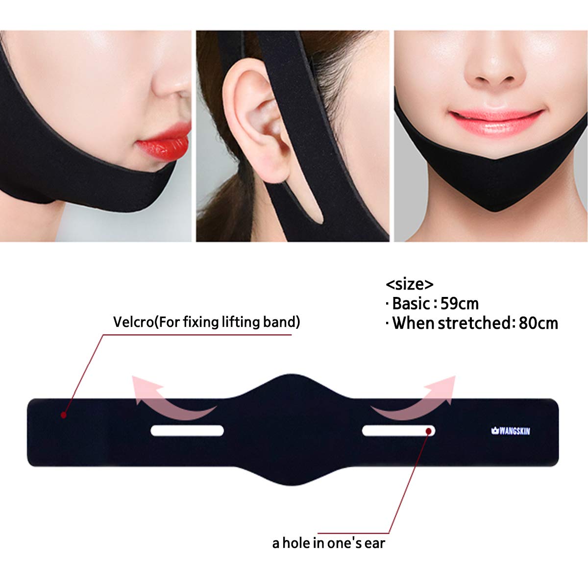 Wangskin Face V Line Lifting Band V shape Facial Slimming Chin Up Black