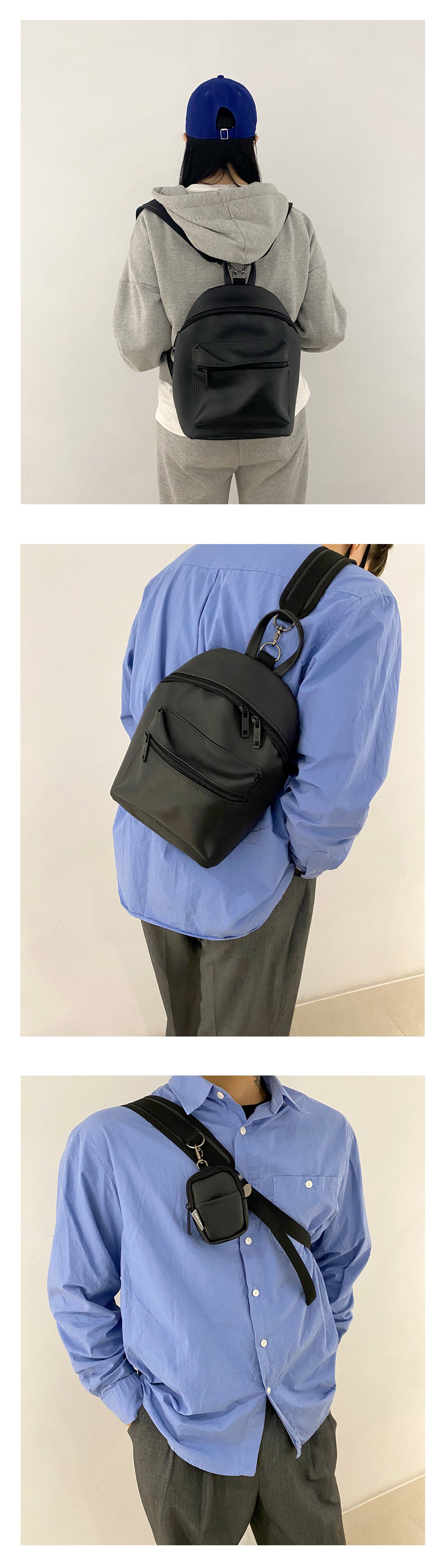 Black Multi Mini Backpacks Faux Leather Sling Bags Crossbody Messengers School Travel Bookbags Unisex Mens Womens