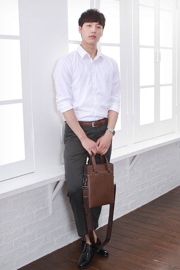 Brown Synthetic Leather Business Crossbody Briefcases