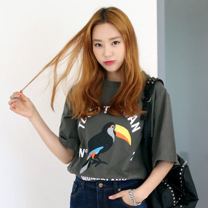 Tocotoucan Parrot Print Oversized Short Sleeves Crewneck Tees