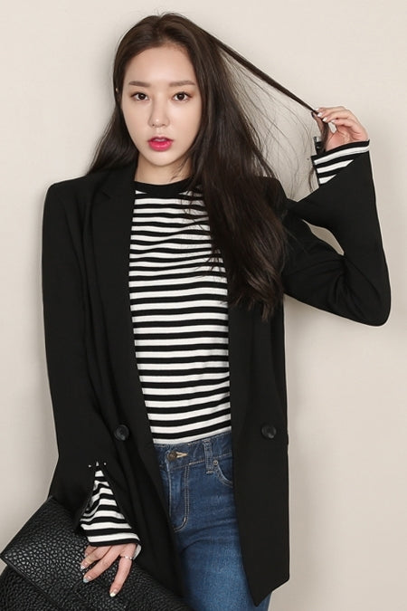 Black Double Breasted Slit Sleeved Blazers