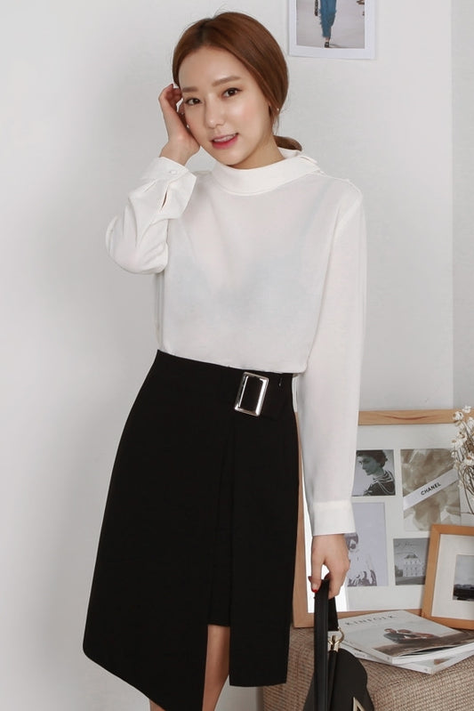 Ivory Elegance Mockneck Long Sleeved Blouses