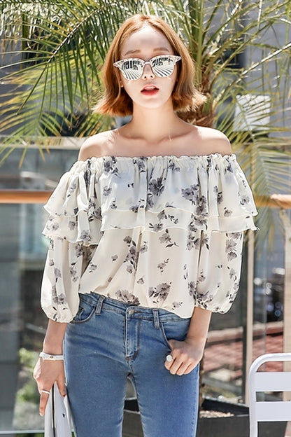 Romantic Floral Off Shoulder Blouses Tops