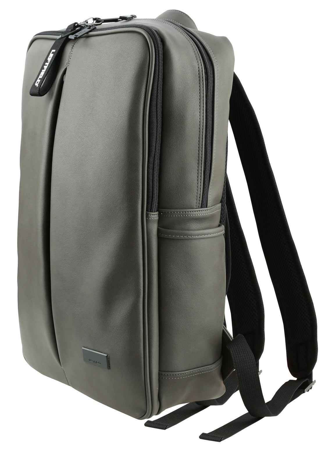Gray Vertical Line Zipper Faux Leather Backpacks