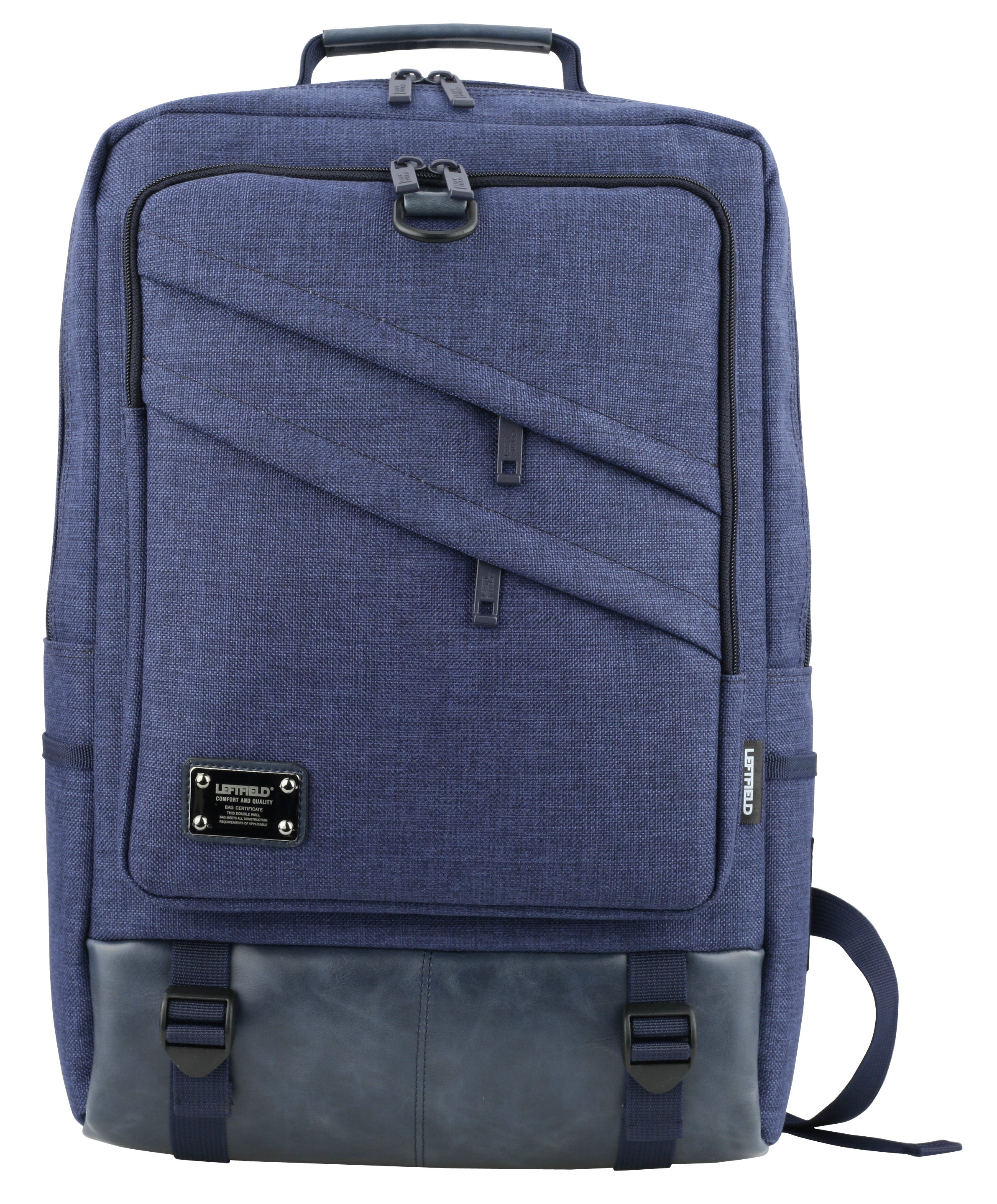 Navy Blue Diagonal Zipper Canvas School Backpacks