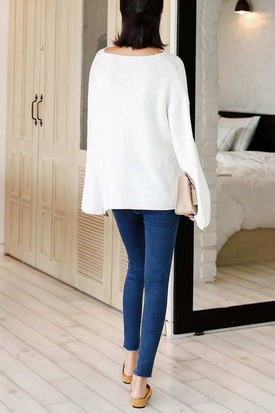 Loose Scoop Neck Knitted Sweaters