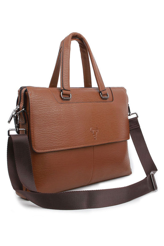 Tan Brown Bull Faux Leather Business Briefcases
