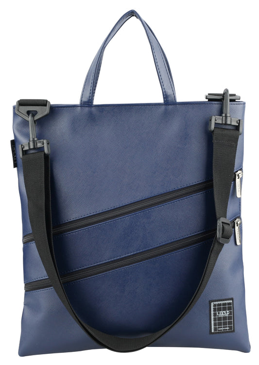 Navy Blue Faux Leather Diagonal Zipper Totes Handbags