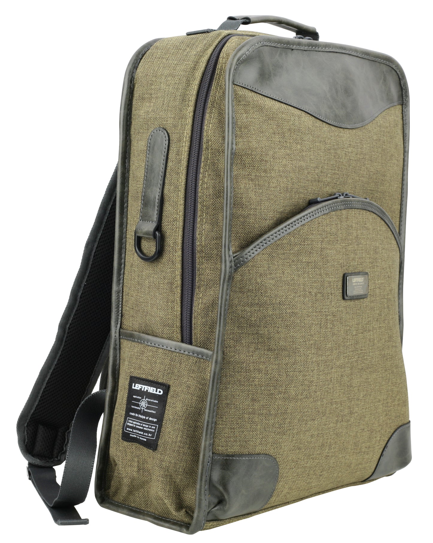 Khaki Green Vintage Canvas Faux Leather School Backpacks