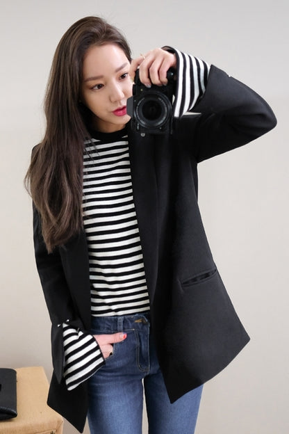 Black Double Breasted Slit Sleeved Blazers