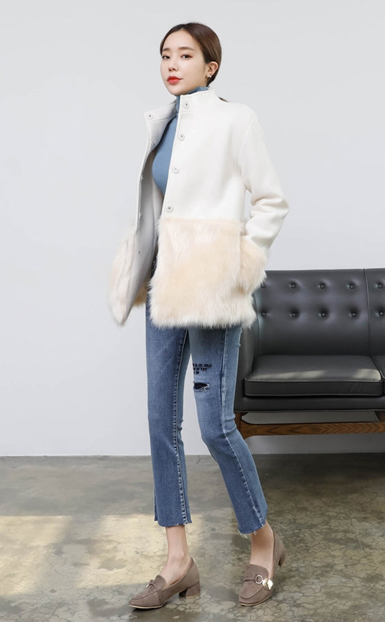 Ivory Luxury Faux Fur Wool Jackets