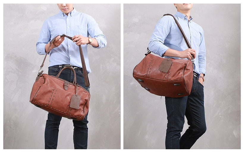 Tan Vintage Synthetic Leather Duffle Gym Bags