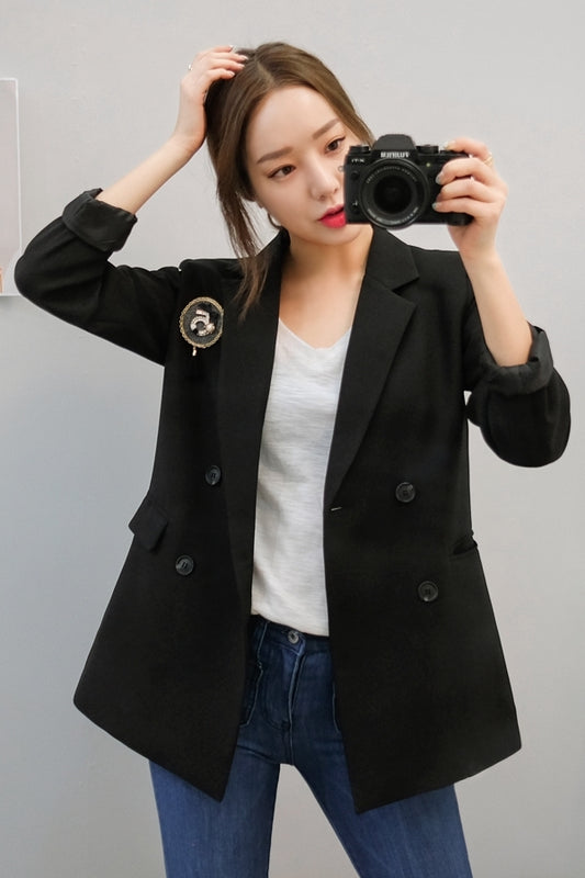 Black Double Breasted Spring Blazers