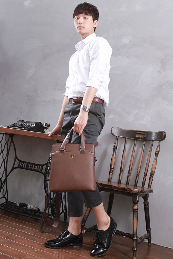 Brown Synthetic Leather Business Crossbody Briefcases