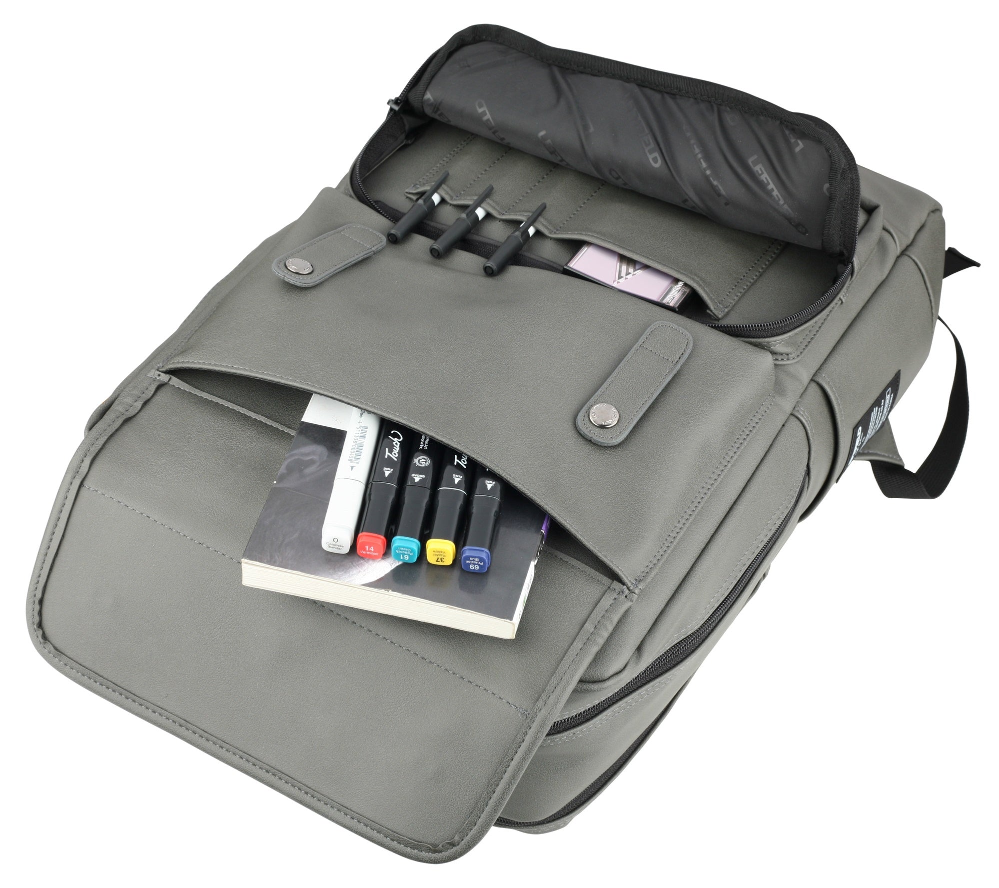 Gray Faux Leather Laptop School Backpacks