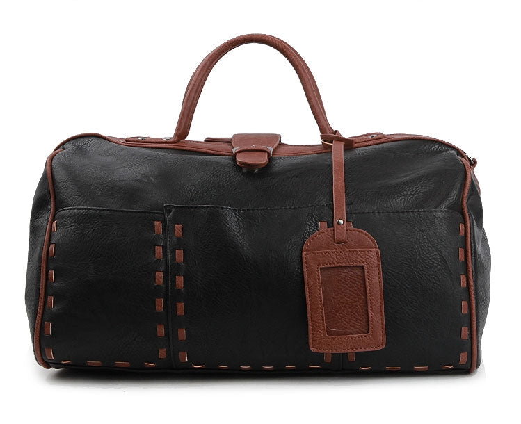 Black Vintage Synthetic Leather Duffle Gym Bags