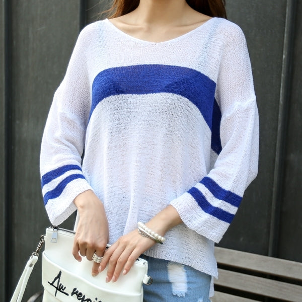 Colorblocked Cool Textured Knit Scoop Neck Tops