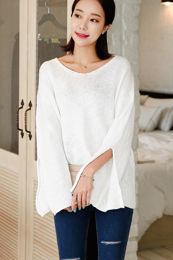 Loose Scoop Neck Knitted Sweaters