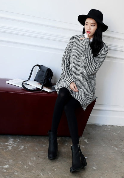 Gray Snow Long Cable Knitted Sweaters