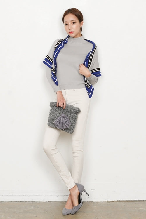 Gray Shawl Turtleneck Knitted Sweaters