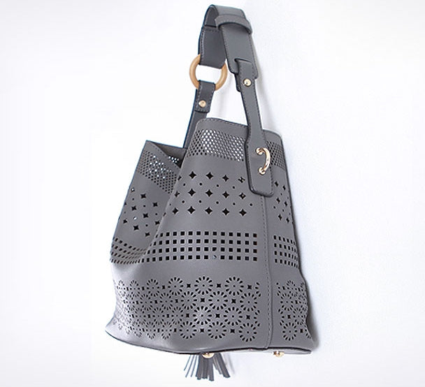 Gray Hole Shoulder Handbags