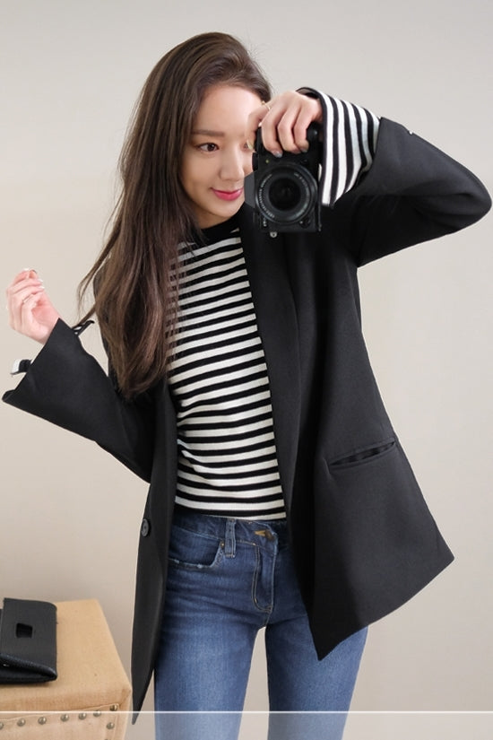 Black Double Breasted Slit Sleeved Blazers