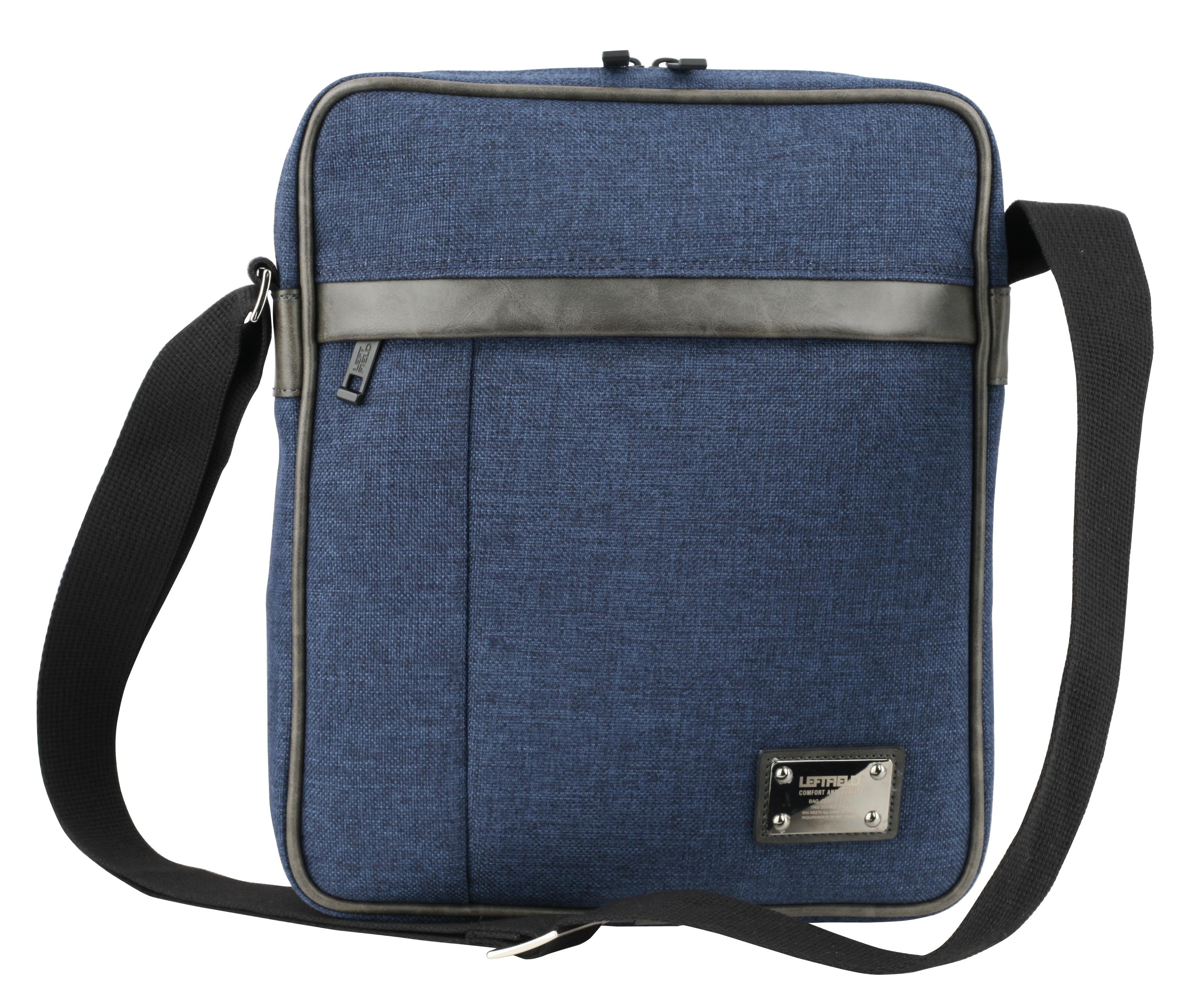 Navy Blue Hybrid Canvas Synthetic Leather Paneled Cross Body Handbags