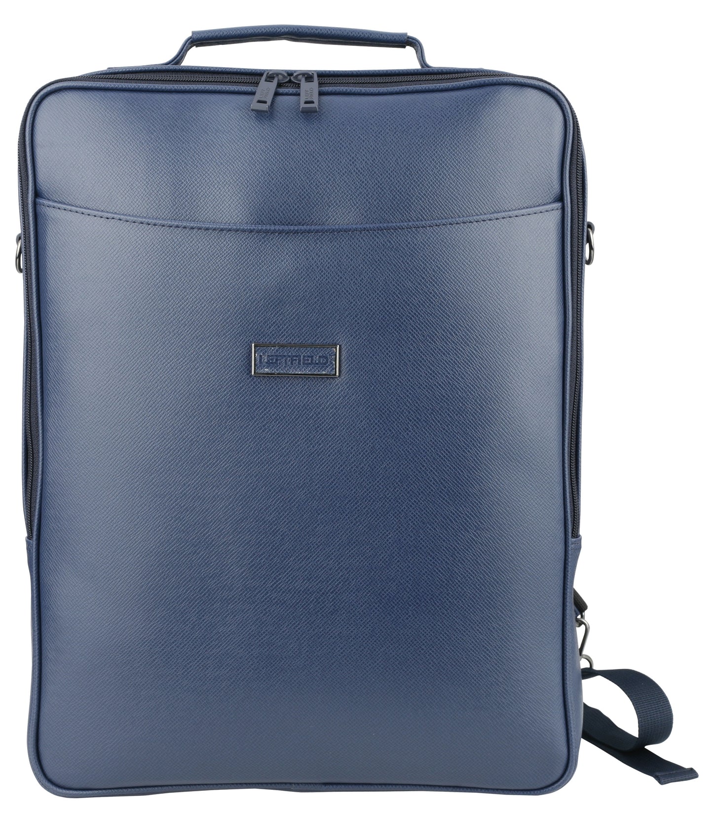 Navy Faux Leather Laptop Backpacks