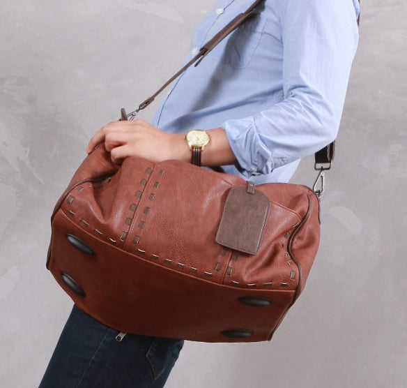 Tan Vintage Synthetic Leather Duffle Gym Bags