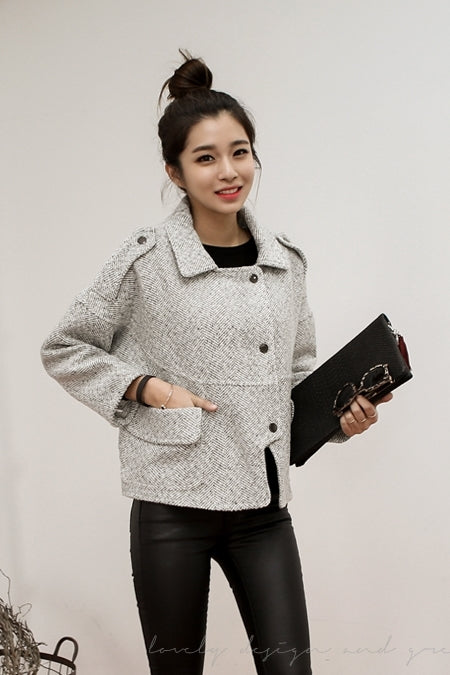 Gray Herringbone Designer Cropped Jackets Coats